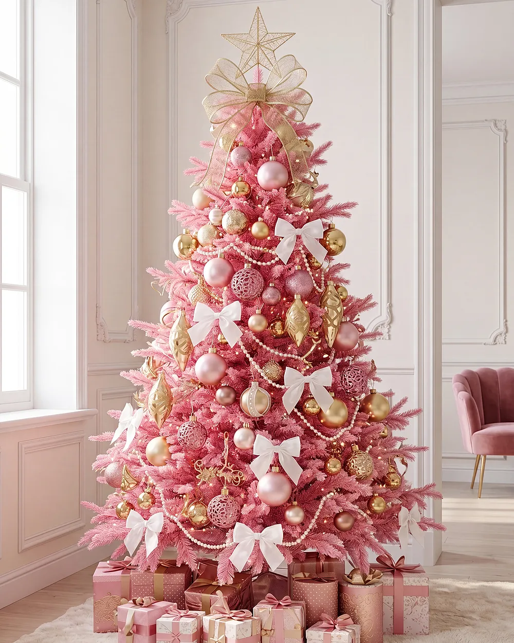 Árbol de Navidad Artificial FARNHAM 210 cm Rosa Pastel - Vista 4