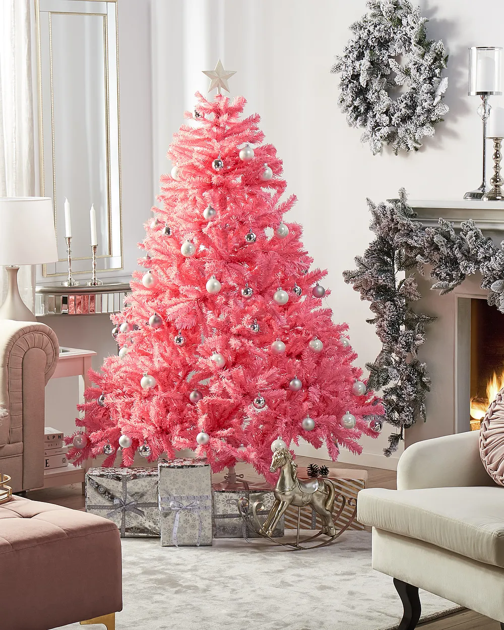Árbol de Navidad Artificial FARNHAM 210 cm Rosa Pastel - Vista 5