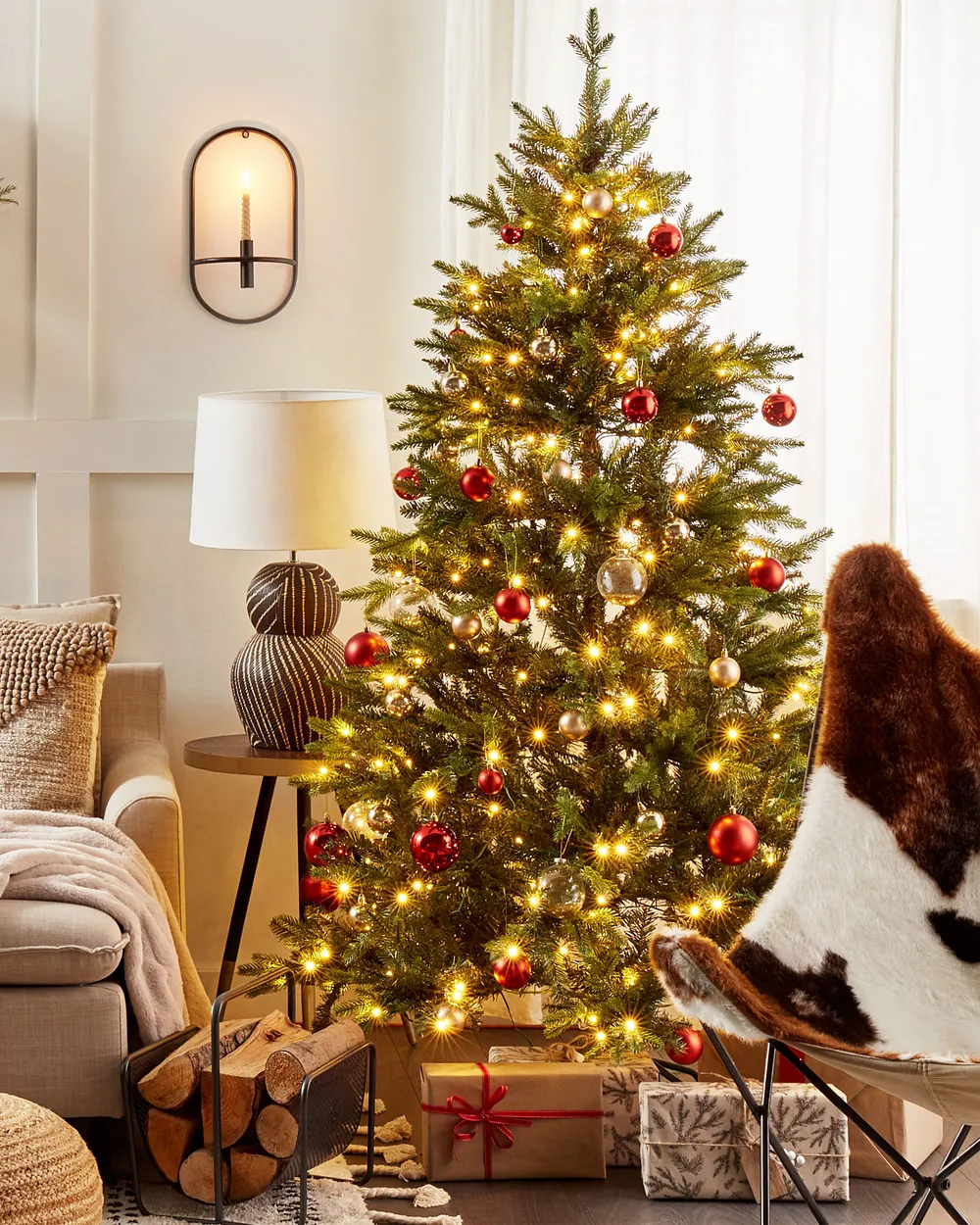 Árbol de Navidad Artificial con Luces LED FIDDLE 210 cm Verde Abeto - Vista 9