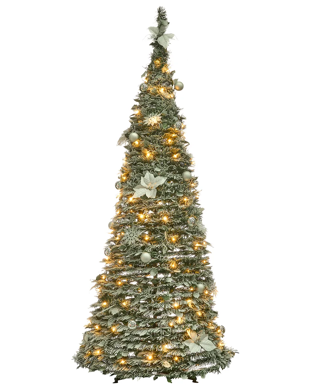 Árbol de Navidad Artificial Nevado Plegable con Luces LED FIRVANA 185 cm Blanco Nevado