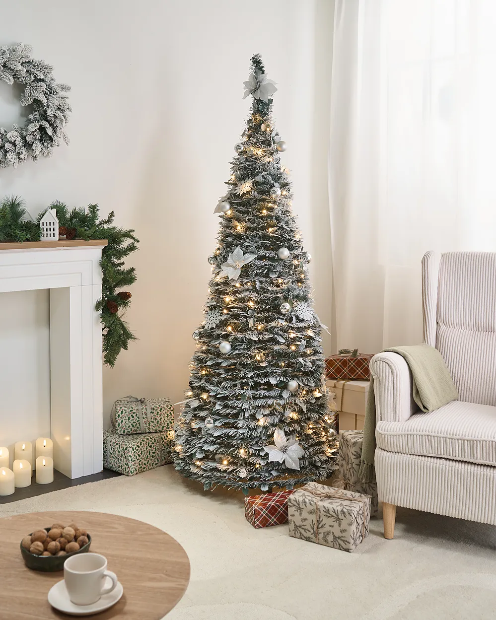 Árbol de Navidad Artificial Nevado Plegable con Luces LED FIRVANA 185 cm Blanco Nevado - Vista 2