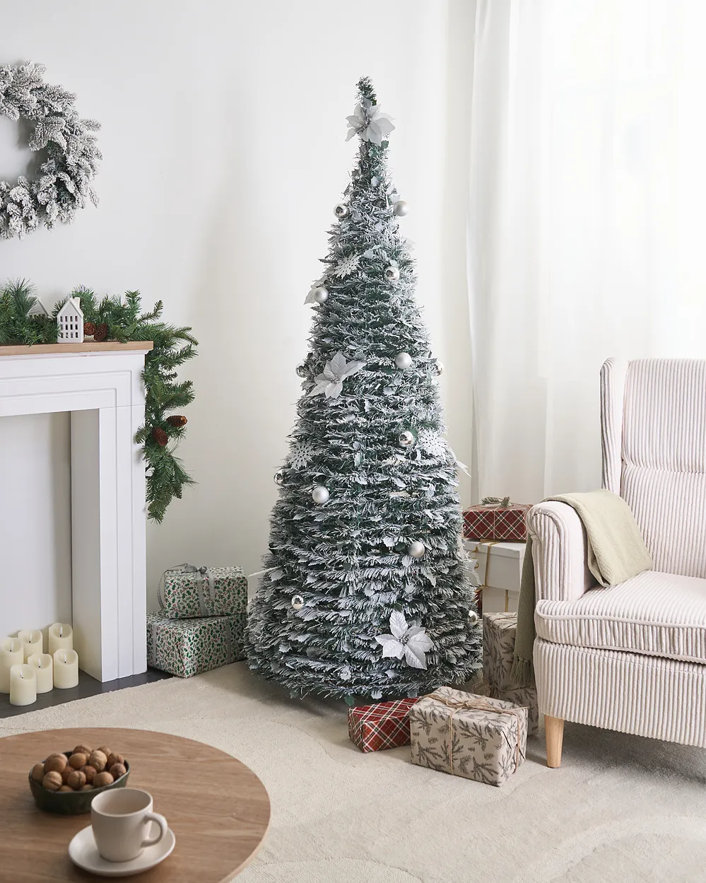 Árbol de Navidad Artificial Nevado Plegable con Luces LED FIRVANA 185 cm Blanco Nevado - Vista 3