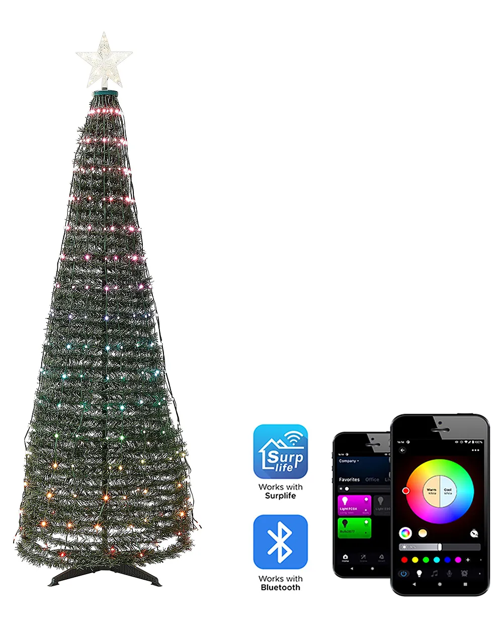 Árbol de Navidad Inteligente con Luces LED y Control por Aplicación SAARLOQ 160 cm Verde Abeto